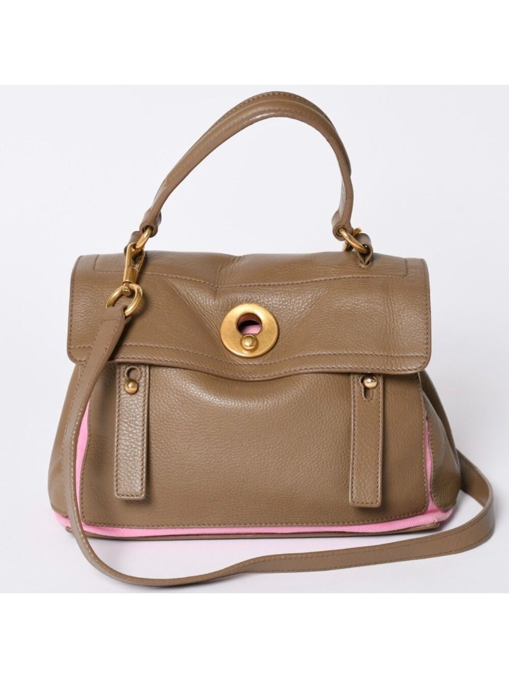 Saint Laurent Muse Two Shoulder Bag Beige Pink Leather Gold